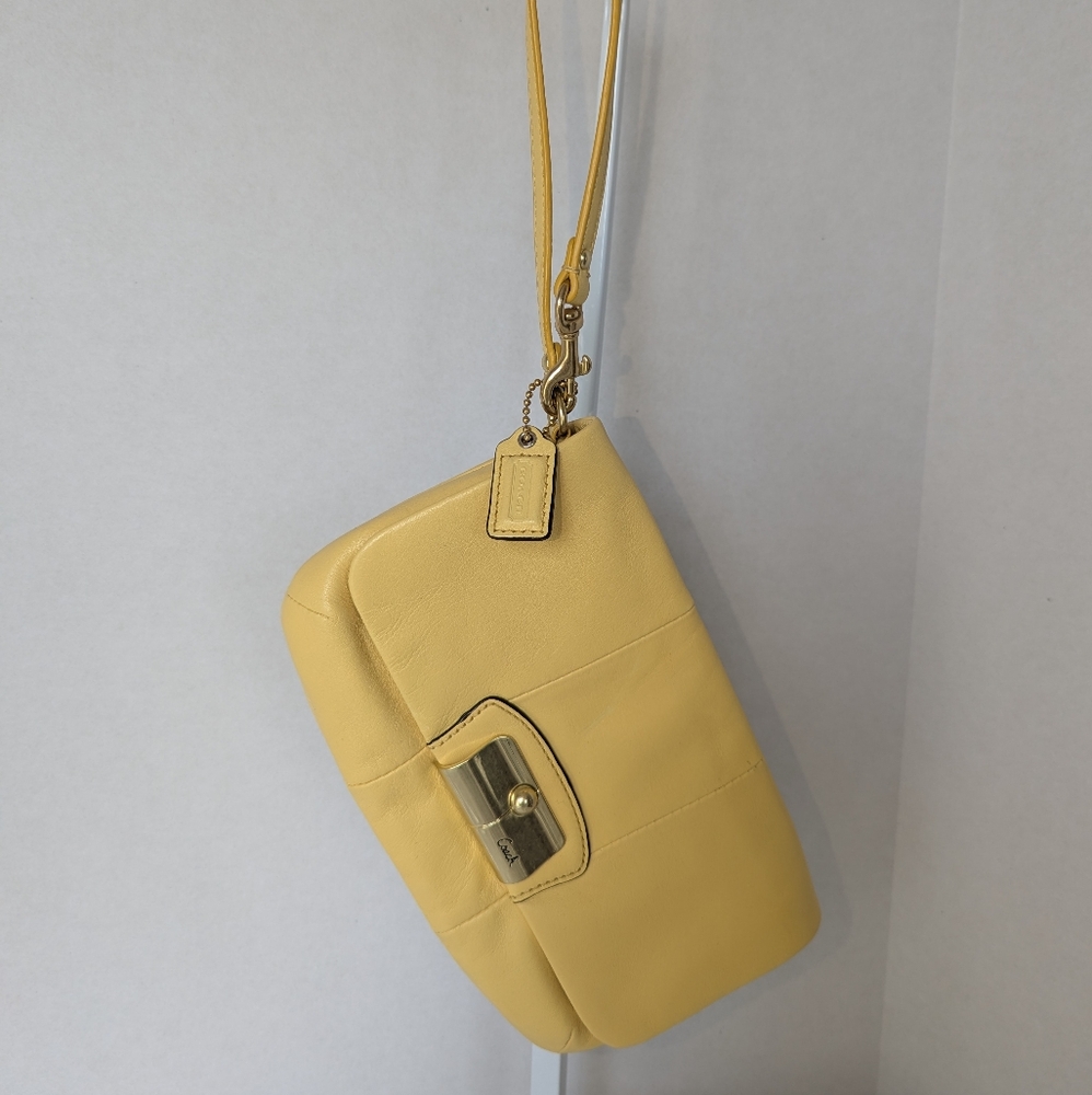 Coach Kristen Yellow Leather Clutch with Gold Accents